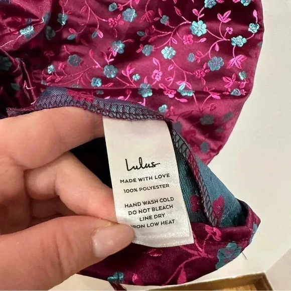 Lulus Always Decadent Magenta Floral Brocade Puff Sleeve Mini Dress Medium - Picture 12 of 12